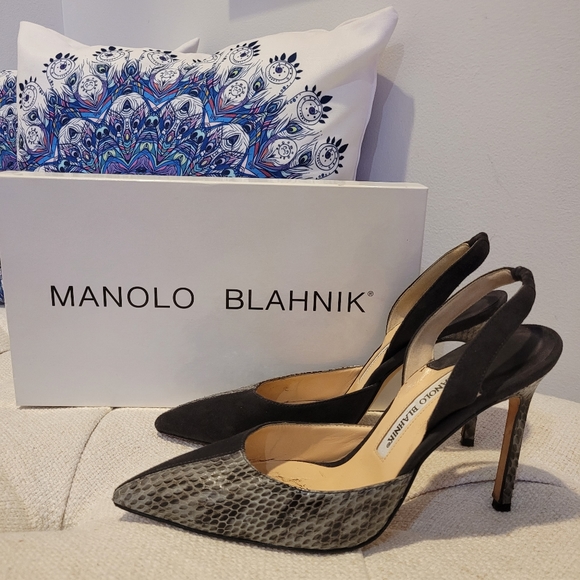 MANOLO BLAHNIK Grey/Black Python/Suede Pumps - Picture 1 of 5
